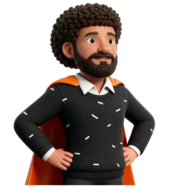 The Zuper AR Agent, in a dark sweater with a cape.