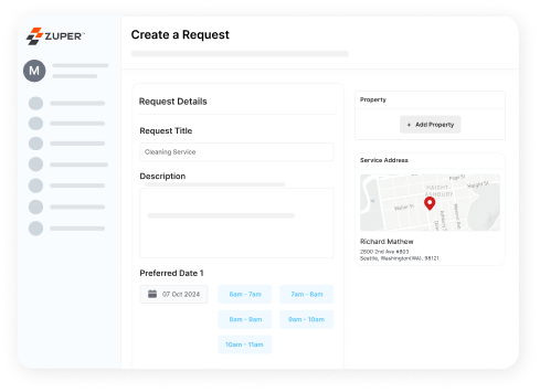 Zuper roofing software request creation interface