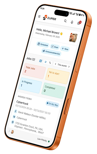 Zuper roofing dashboard on mobile