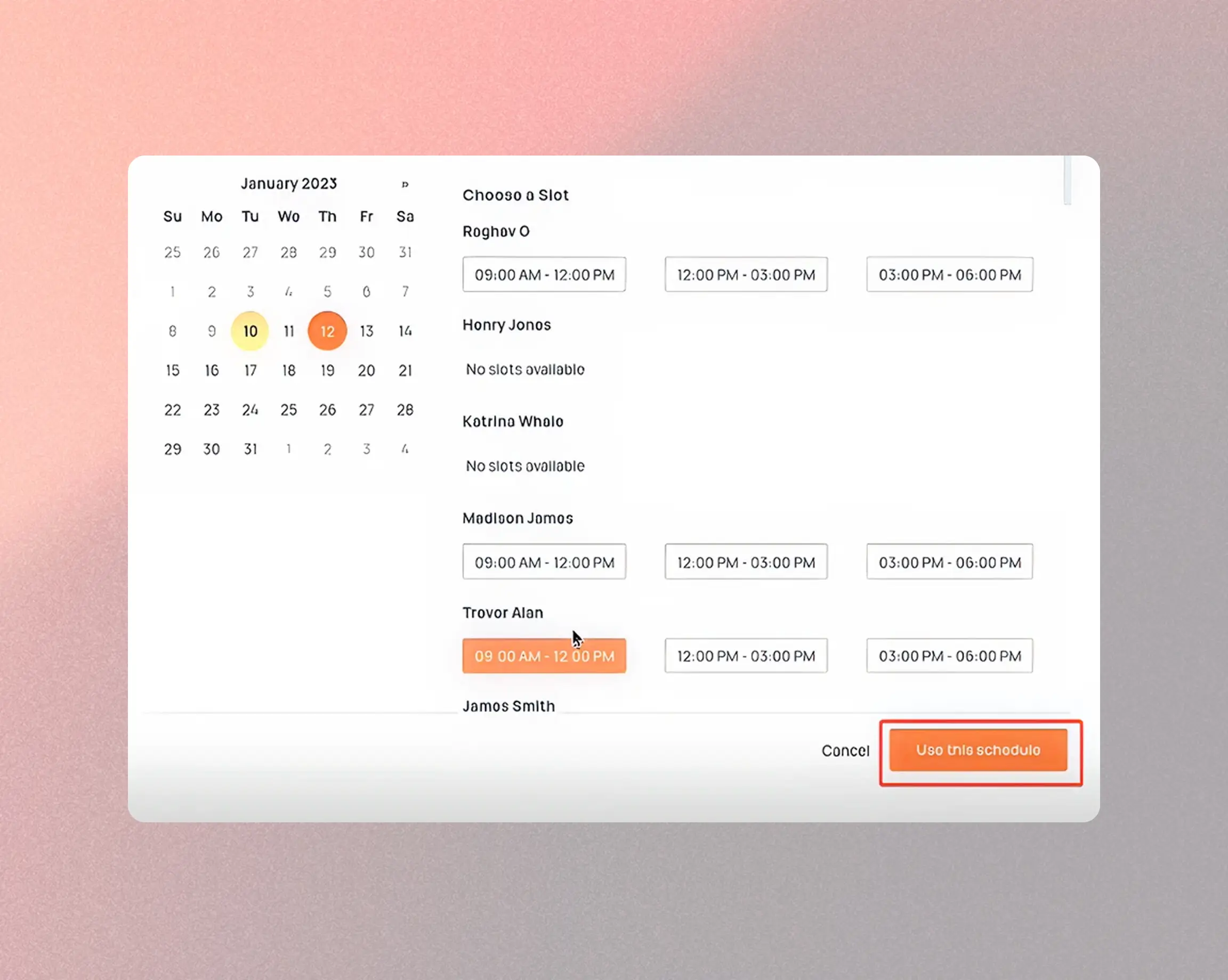 Schedule and dispatch interface showing technician availability calendar