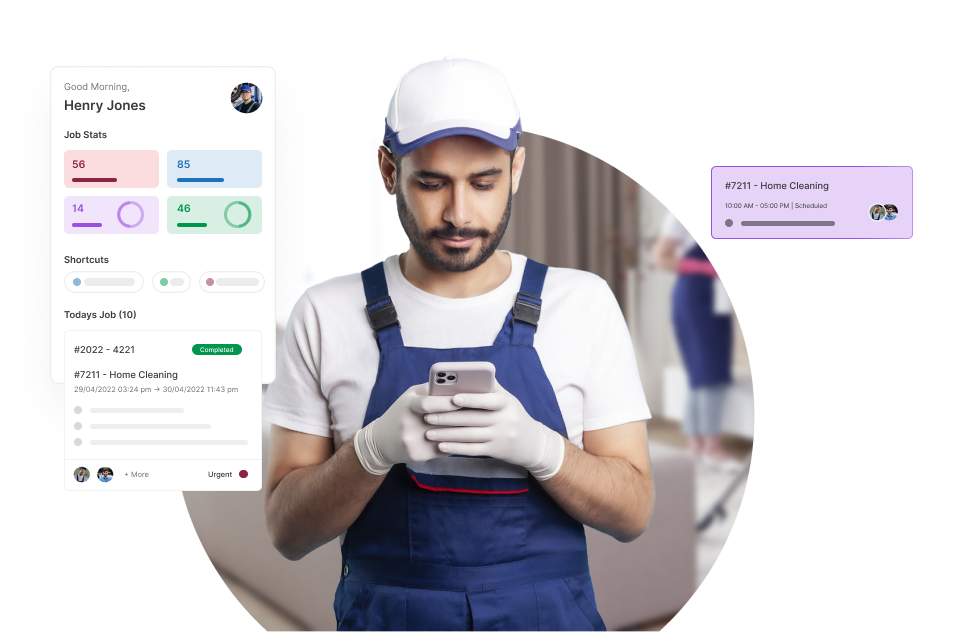 Cleaning staff using Zuper mobile app