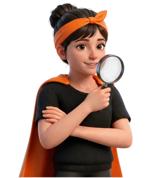 The Zuper Reputation Agent avatar, in a cape, holding a magnifying glass