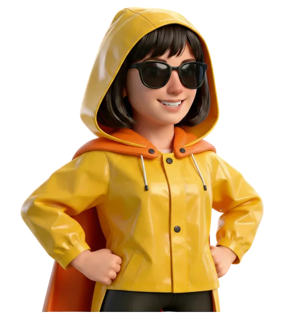 The Zuper Weather Agent avatar, in a rain jacket and cape