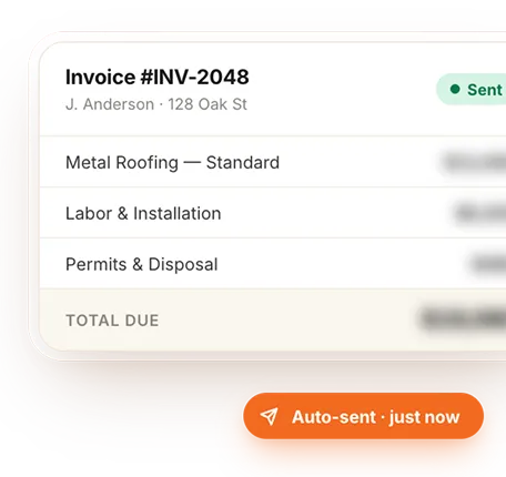 Automated invoice generated for completed roofing job