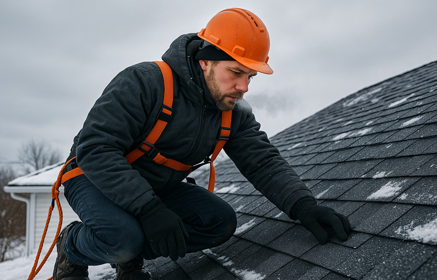 A roofing contractor performing maintenance during the roofing slow season