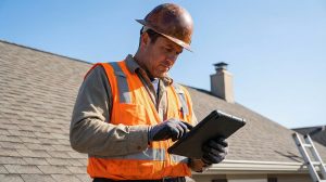 A roofer at a job site using the best lead generation software for roofers